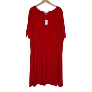 CJ Banks Womens 3X Red Dress Tie Sleeve Keyhole Neck Plus Size Casual JerseyKnit